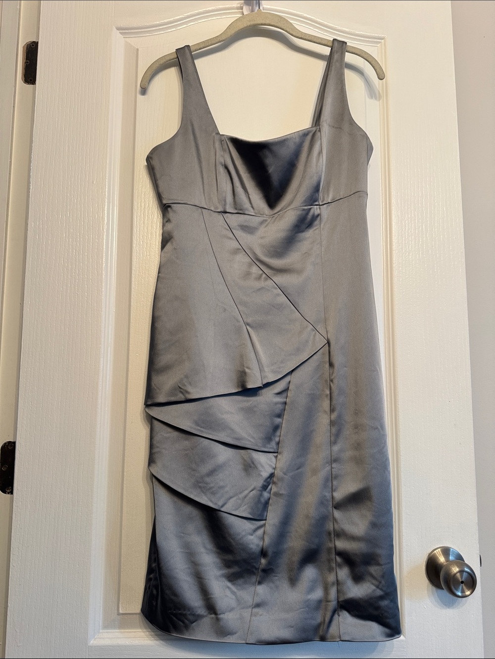 Calvin Klein Silver-Gray Satin Sheath Dress